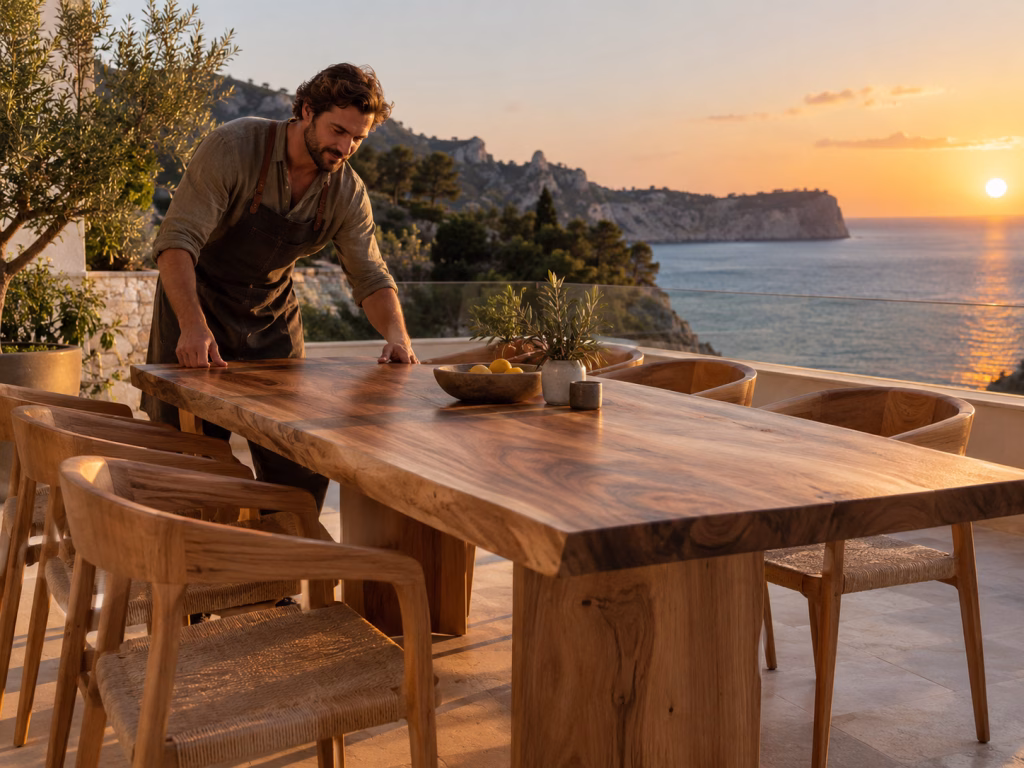 Tischler auf Mallorca - Bewunderung eines Tisches
